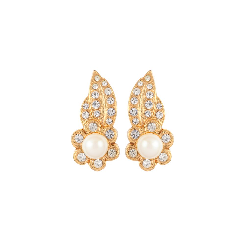 CHRISTIAN DIOR ClipOn Earrings Swarovski Crystal Gold Plated Arabesque   Chelsea Vintage Couture
